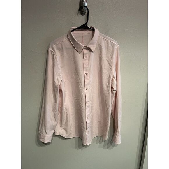 Lululemon Mens Large Commission Long Sleeve Button Up Shirt Pink - Picture 1 of 6